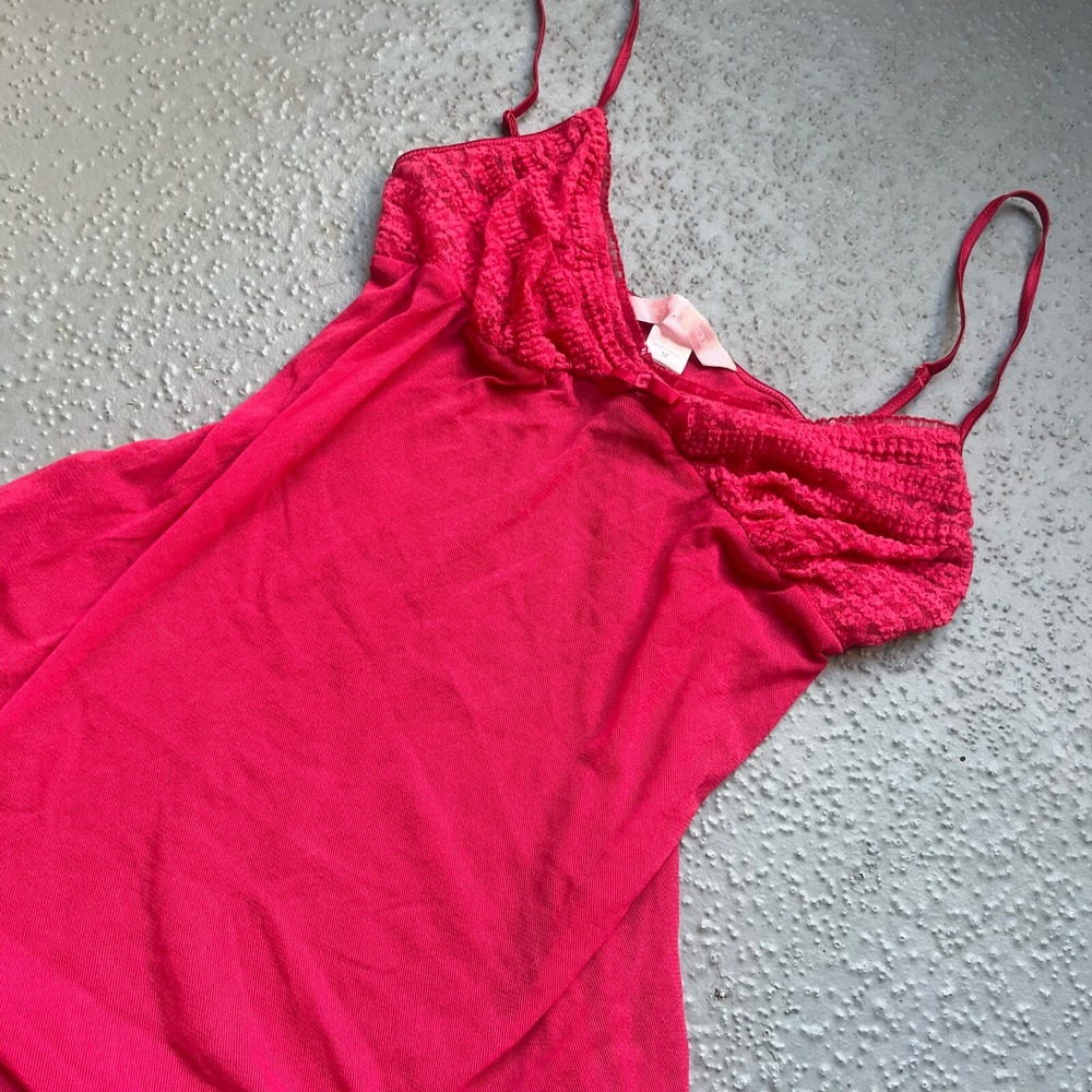 Victoria's Secret Pink Cami Top Womens Medium Lingerie Hot Pink Ruffle Trim Sexy